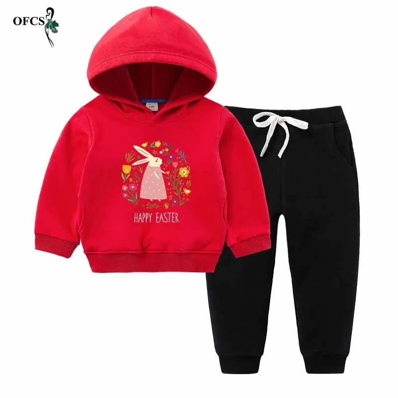Red add Black Комплекты одежды для девочек; зимние теплые детские повседневные толстовки из хлопка с длинными рукавами; флисовое пальто+ штаны; спортивные костюмы из 2 предметов; детская спортивная одежда - Цвет: Red add Black
