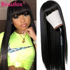 Прямые человеческие волосы парики с челкой малазийские человеческие волосы парики для женщин Remy Glueless Полный машинный парик с бахромой челка Beaufox
