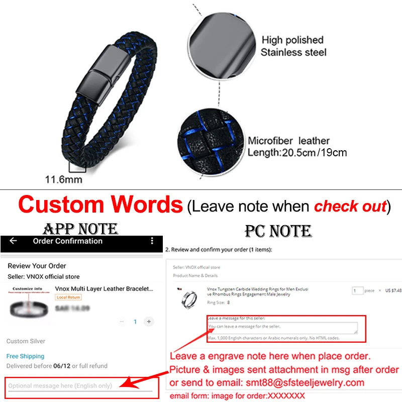 Стильный мужской браслет Vnox с изображением имени на заказ из нержавеющей стали