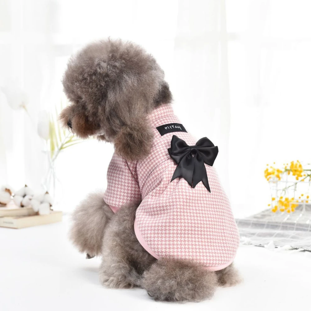 

Клетчатая Одежда для собак, зимнее теплое пальто для собак и кошек с бантом, одежда для щенков и собак, Милая флисовая куртка для домашних жи...