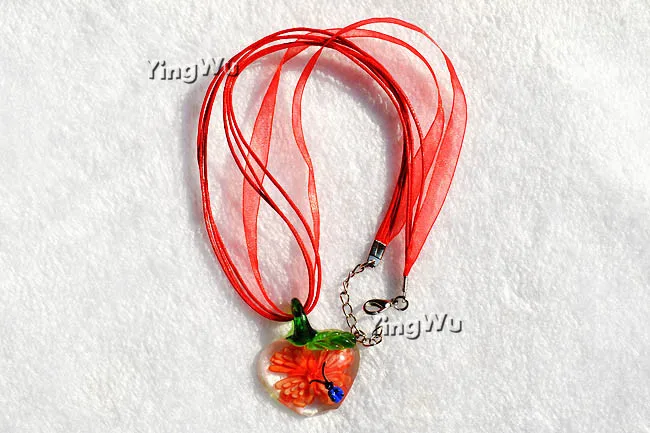 

Yingwu Handmade Lampwork Glass Murano Heart Pendant Necklace Elastic Rope Silk Crystal Necklace Trendy Party Jewelry Women 6pcs