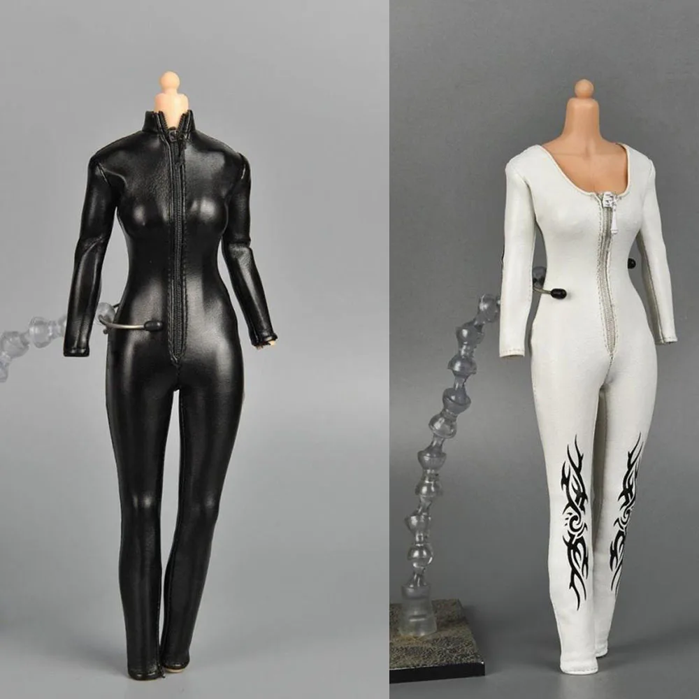 

Черный/белый Цвет Масштаб 1/6 сексуальный Печатный цельный женский боди кожаный костюм комбинезон для тела 12 дюймов