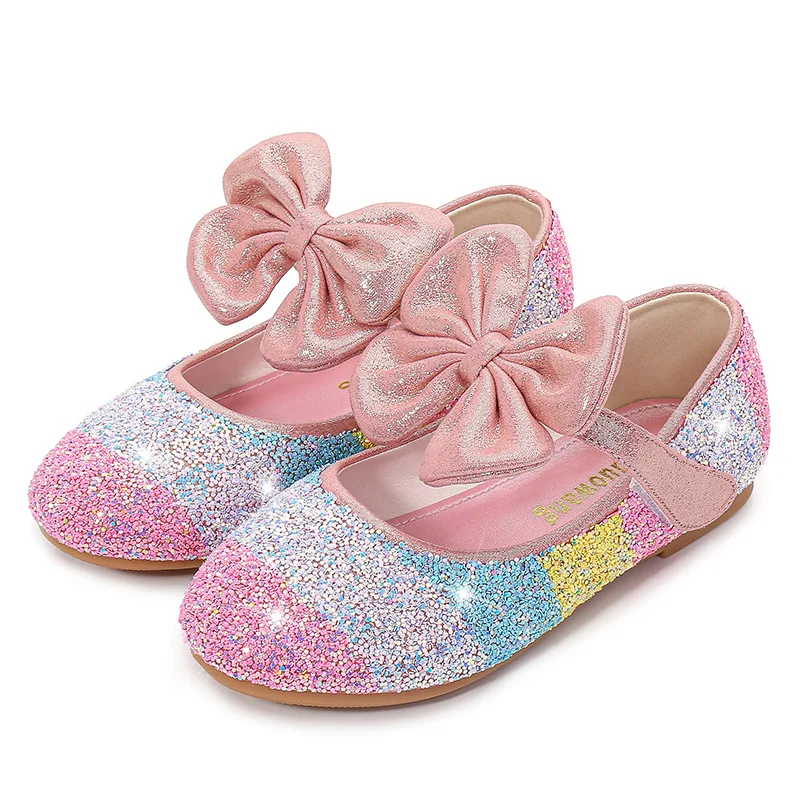 Girls Princess Shoes Kids Spring Autumn Leather Shoes Children's Shoes Crystal Soft Bottom Baby Non-Slip Single Shoes Size 24-37