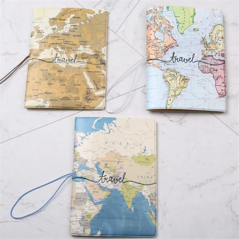 

Обложка для паспорта с картой мира для мужчин и женщин, креативный бумажник из искусственной кожи с надписью, портативный дорожный аксессуа...