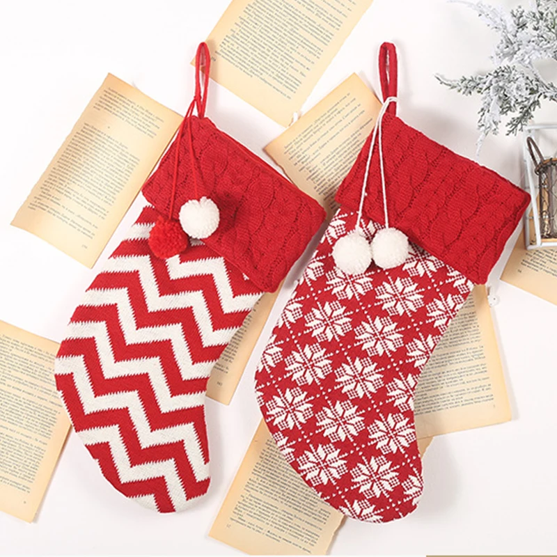 Новые рождественские чулки Веселое Рождество Яркие сумки вязаные вечерние