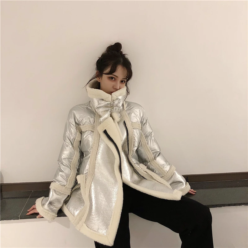 WHITNEY WANG осенне-зимняя модная уличная шерстяная куртка из искусственной кожи с подкладкой женская кожаная куртка в байкерском стиле Толстая парка пальто
