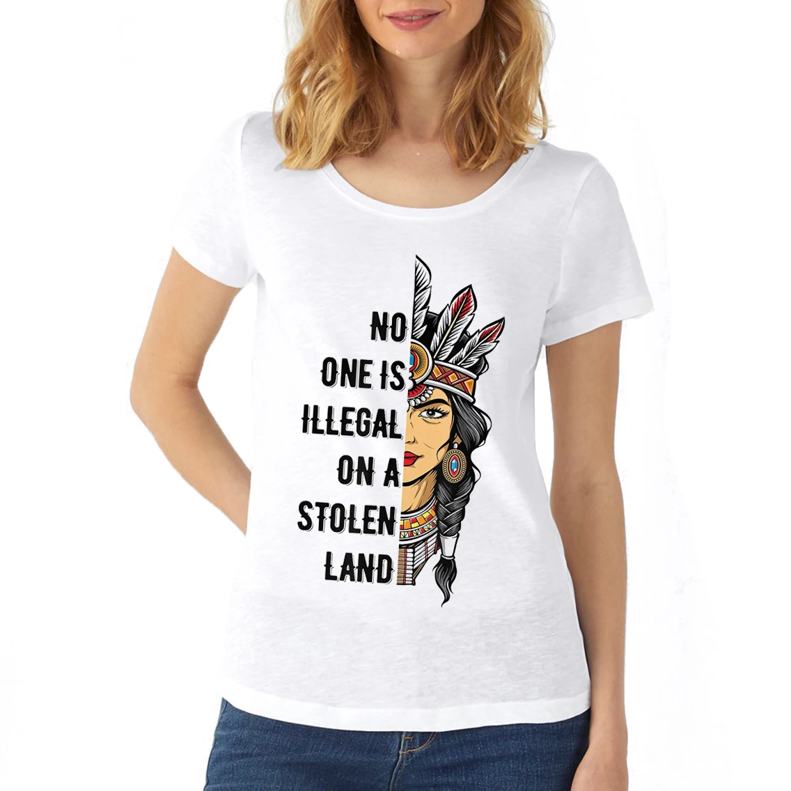 

2022 Novelty vintage Women's tshirt No One Is Illegal On a Stolen Land print Essential T-Shirt Prevalent Party T Shirt Top Tees