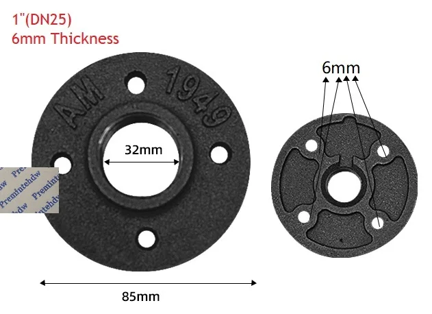 1Inches DN25 H 4 шт./лот 1/" 3/4" " 1,25" 1," 2" ковкого чугуна чугунный фланец Базовая труба Лофт промышленный Ретро Декор пол стены резьба Unfinish - Цвет: 1Inches DN25 H