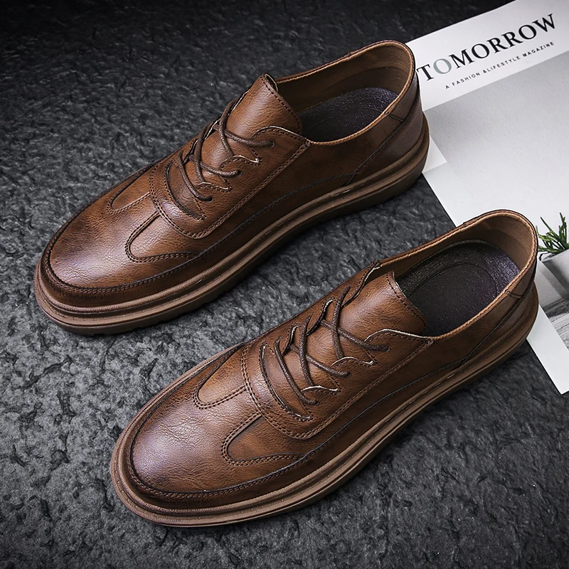 

Leather Men's Shoes Fashion Retro Style Lace-up Oxford Shoes Outdoor Breathable Casual Low-top Shoes British Trend Men Shoes