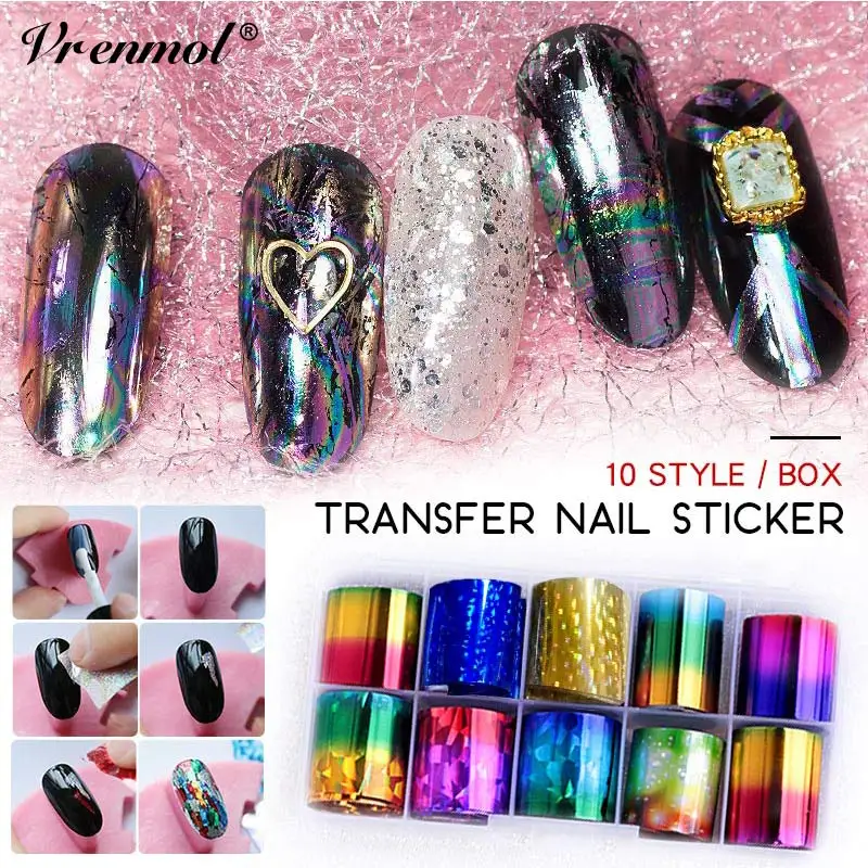 Vrenmol DIY голографный набор для ногтей Folie 2 5*100 см прозрачный стикер дизайна