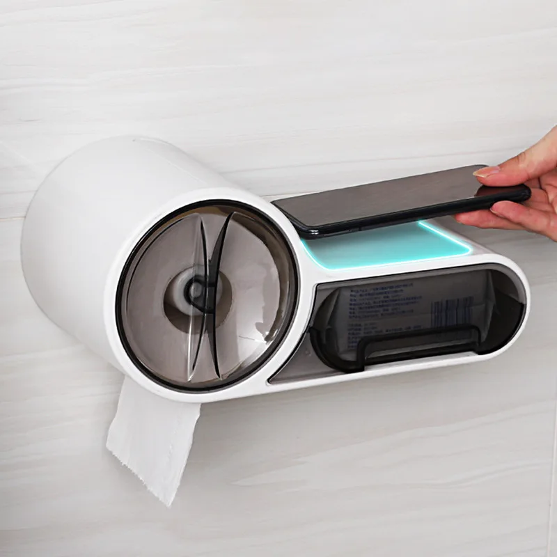 

Multifunctional Bathroom Toilet Paper Holder Rack Waterproof Wall Mounted Tissue Box Toilet Dispenser Roll Paper Storage Box
