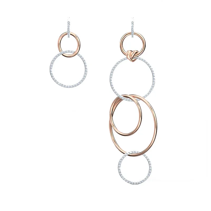 

SWA 1:1 Simple Asymmetric Circle Long Earrings Women Fashion