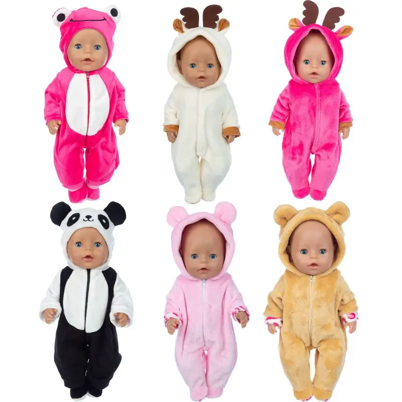 

2021 New Baby New Born Fit 18 inch Doll Clothes Accessories Panda Plush Bear One-piece Clothes Suit For Baby Birthday Gift
