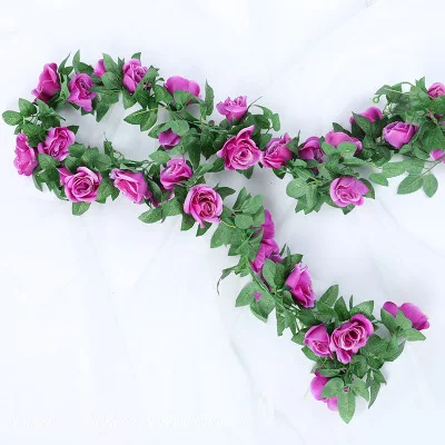 

2M Rose Flower Vine Artificial flower Home Decor 16 flower head wedding party fake flower plant wall balcony bedroom decoration