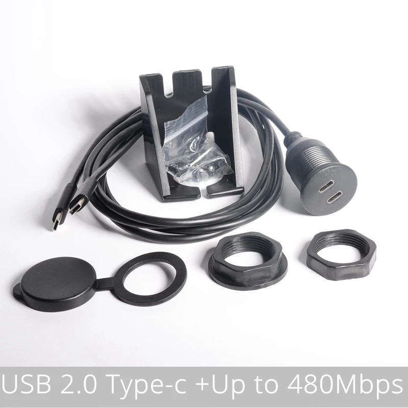 Dual Port USB 2.0 Type C Male to Female 2 Ports Car Mount Flush Cable Waterproof Extension for Truck Boat Motorcy Panel | Электроника