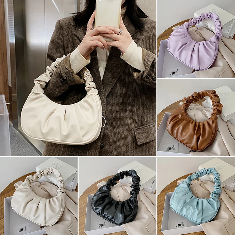 

Summer Pleated Handbags Women PU Cloud Bags Leisure Armpit Bag Shoulder Bag