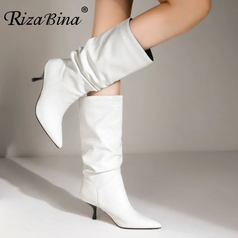 

Женские сапоги до середины икры с плиссированным узором, размеры 34-43