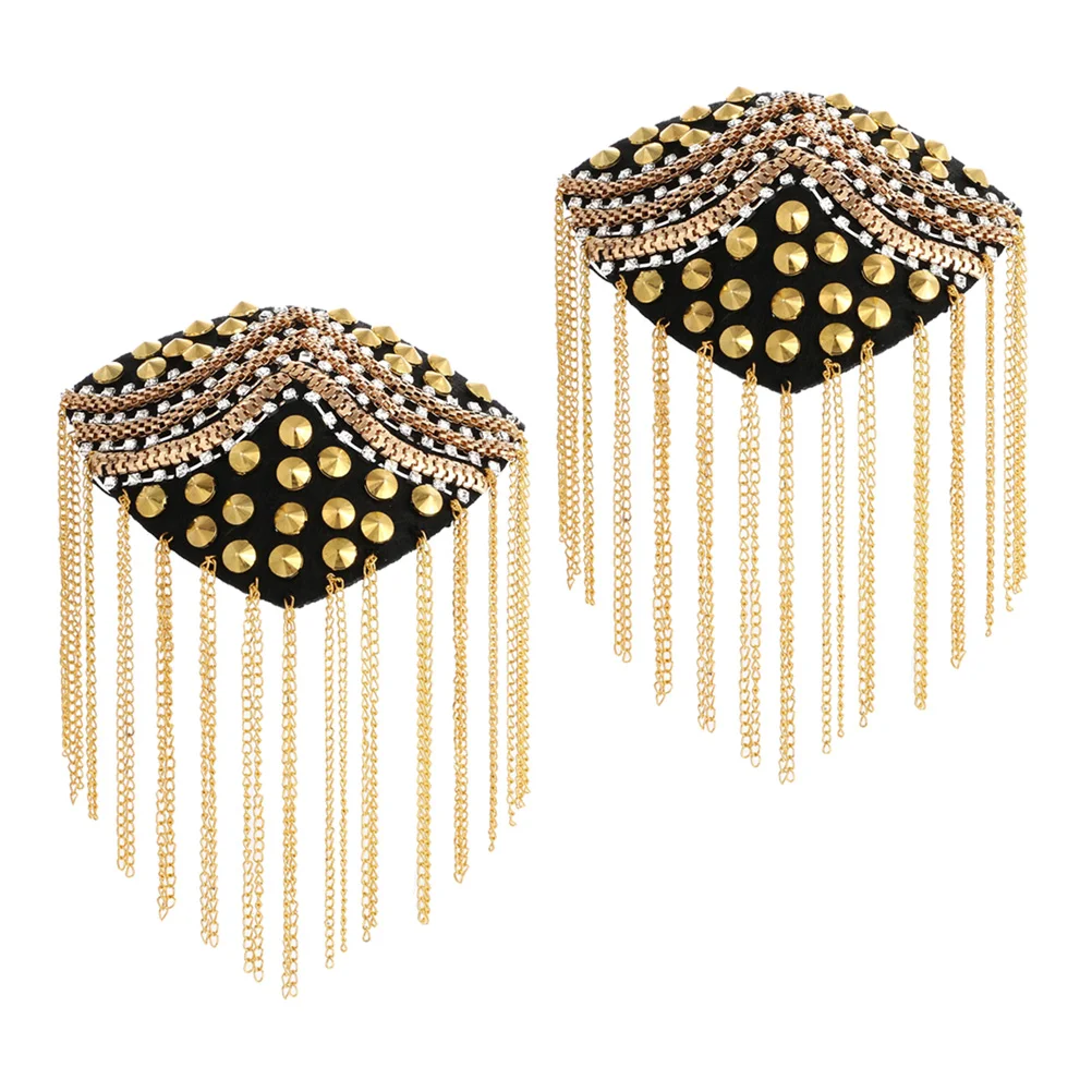 

1 Pair Tassel Rivet Shoulder Board Cool Man Costume Shoulder Mark Fashionable Rivet Shoulder Board Golden