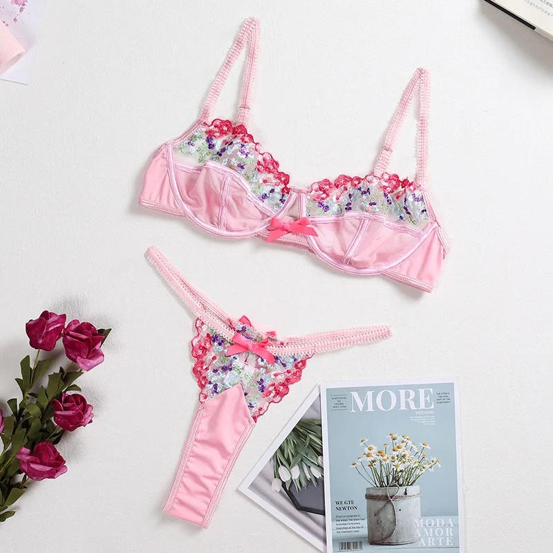 

CAIDA 2pcs NEW Summer Lace Bra Set Women Floral Bra + Panty Underwear Set 2021 Ladies Sexy Lingerie Set