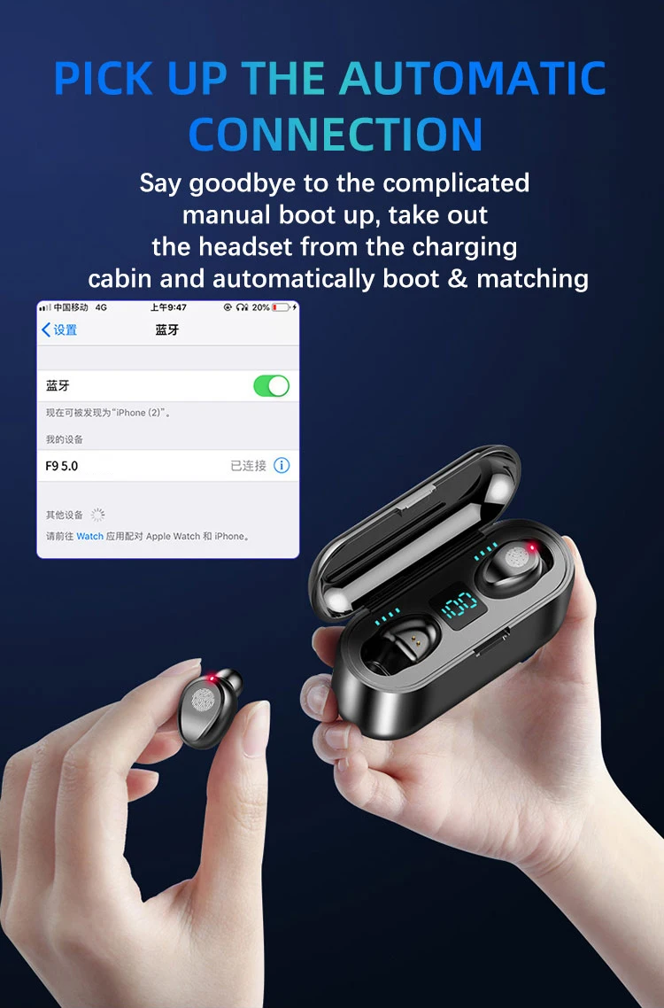 Наушники вкладыши TWS с F9 5 0 Bluetooth наушники гарнитура для бега Поддержка iOS/Android