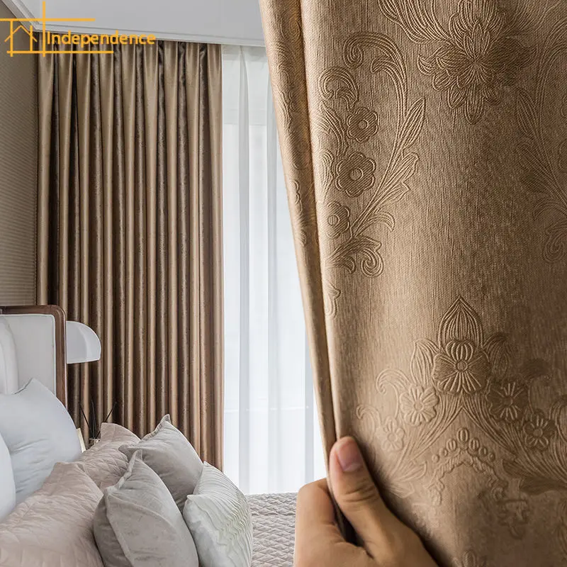 

2021light Luxury Soundproof Solid Embossed Blackout Curtains for Living Room Bedroom Study Balcony Custom Finished Products