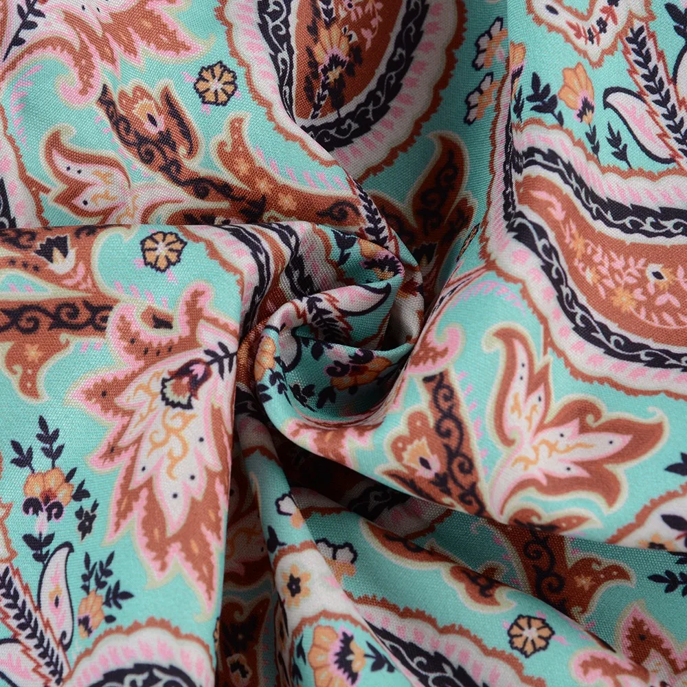 

Fashion Boho Long Dress for Women V Neck Short Sleeve Paisley Print Belt Large Hem Beach Long Dress Elegant Women's Dress 2021