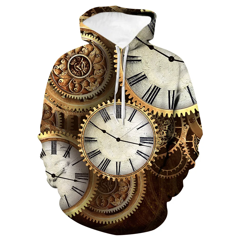 

New Funny Retro Clock 3D Hoodie Men Hoodies Streetwear Hip Hop Pullover Oversized Sweatshirts Hoodie Boys Harajuku Clothing