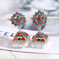 retro flower bollywood oxidized women jhumka indian earrings femmes 2020 ethnic silver color afghan tassel drop earrings
