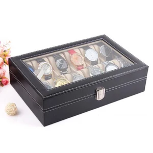 Imported Portable Leather 10 Slot Watch Storage Box Organizer Glass Top Watch Jewelry Display Case Organizer 