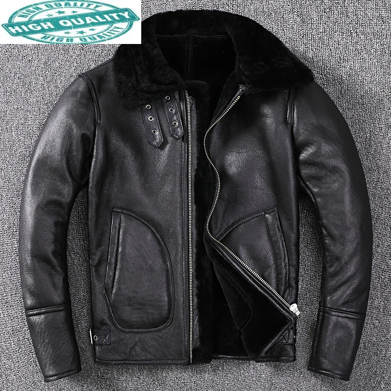 

Sheepskin Winter Coat Genuine Leather Jacket Men Sheep Shearling Real Fur Coats Warm Chaqueta Cuero Hombre KJ6255