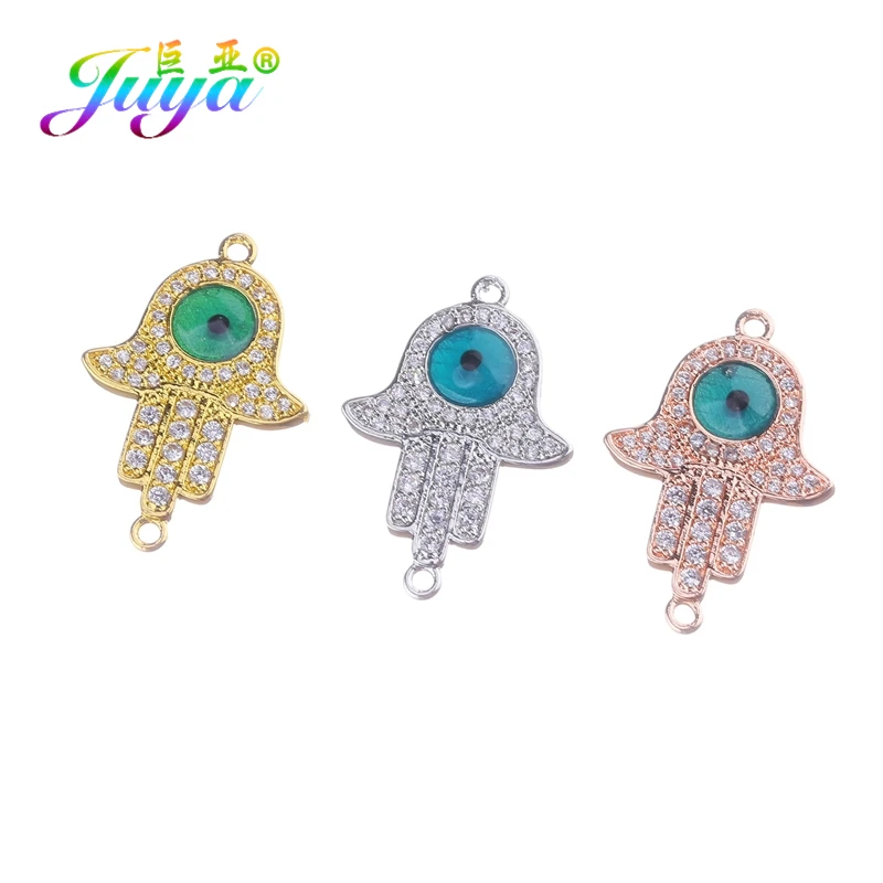 Juya DIY Браслеты Аксессуары микро проложить циркон золото/серебро Хамса Фатима Шарм Разъемы для Needlwork ювелирных изделий