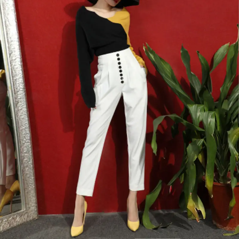 2023 New Spring Womens Casual Pants Loose OL Style Straight Suit Pants High Waist Chic Office Ladies Pants Harem Pants Y528