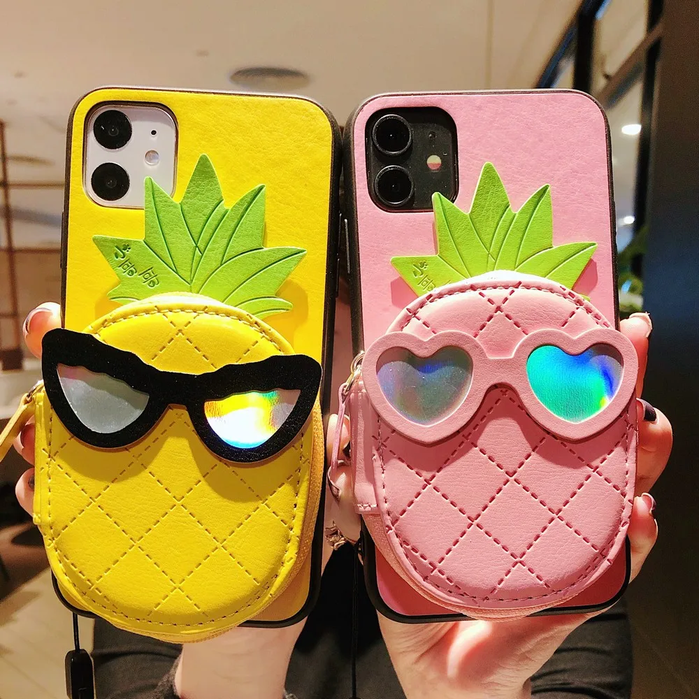 

Pineapple coin purse PC phone case for iPhone 11 Pro Max X XS XR SE 2020 7 8 Plus fun hard back cover leather shockproof