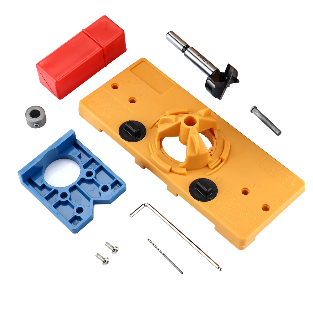 

35mm Cup Style Hinge Jig Boring Hole Drill Guide with Forstner Door Hole Template Wood Cutter Carpenter Woodworking Tools