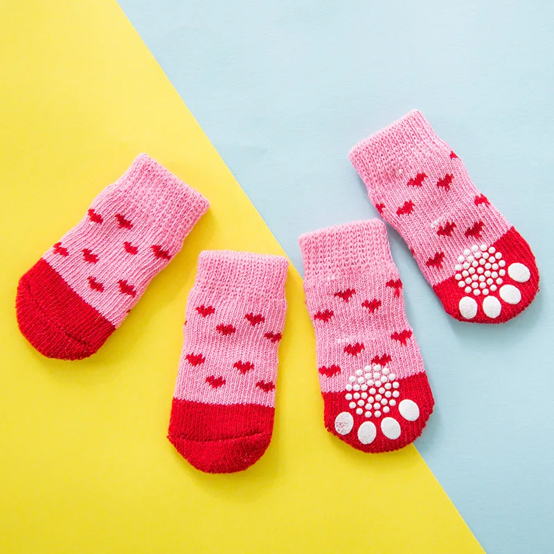 

4pcs Pet Dog Puppy Cat Shoes Slippers Non-Slip Socks Pet Cute Indoor for Small Dogs Cats Snow Boots Socks