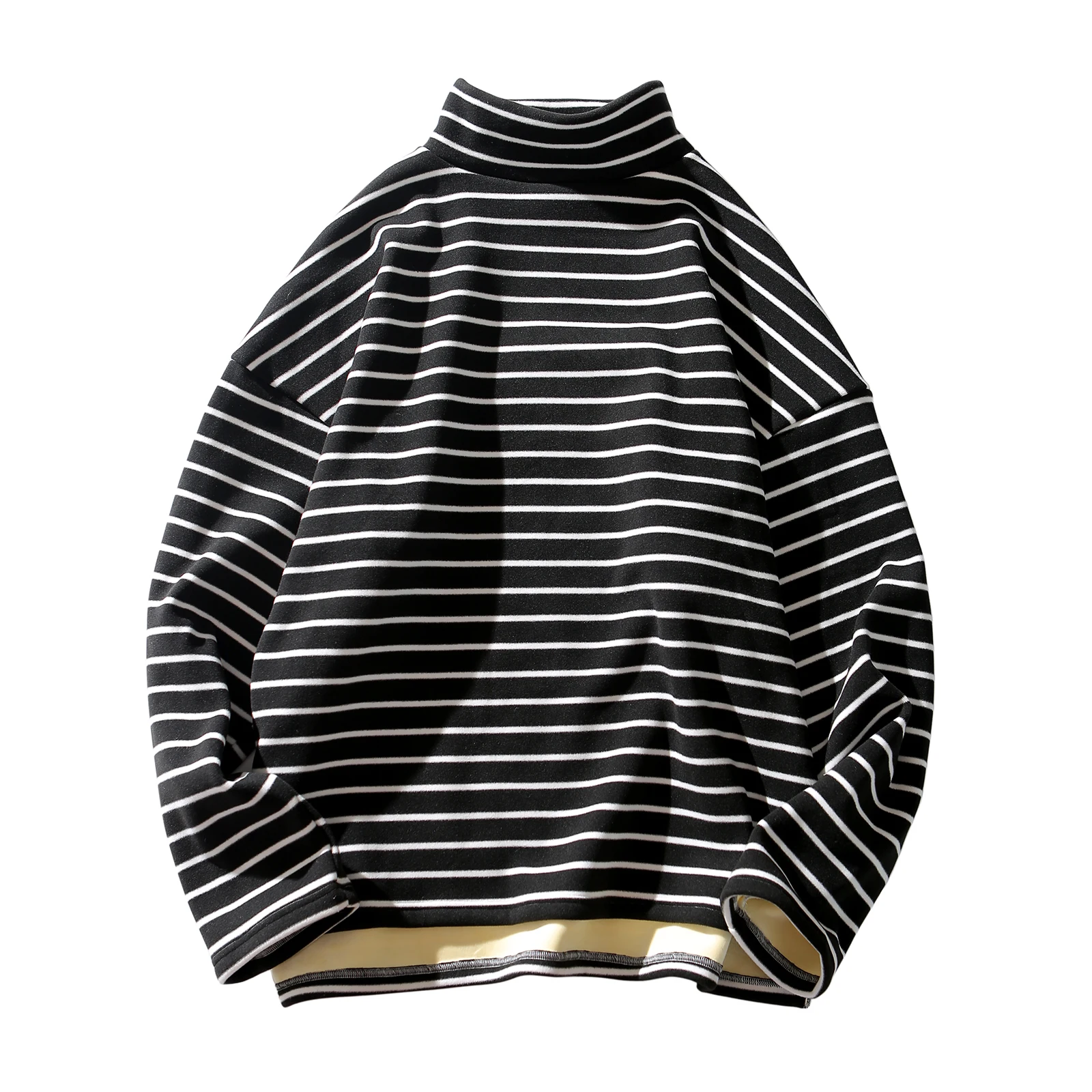 

2020 Men's Thickening Velvet Stripe Printing Pullover Male Loose Keep Warm Coats High Collar Hoodies Cotton Casual Sweatshirts