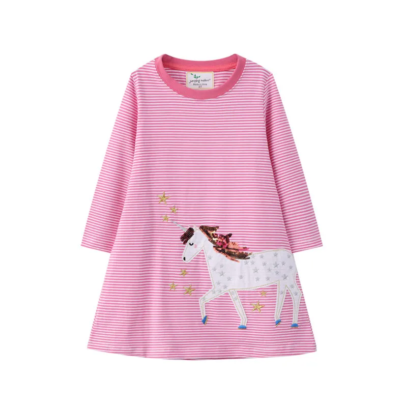 

Unicorn Autumn Spring Girl Princess Casual Dresses Children Cotton Clothes Long Sleeve Stripes Cartoon Dress