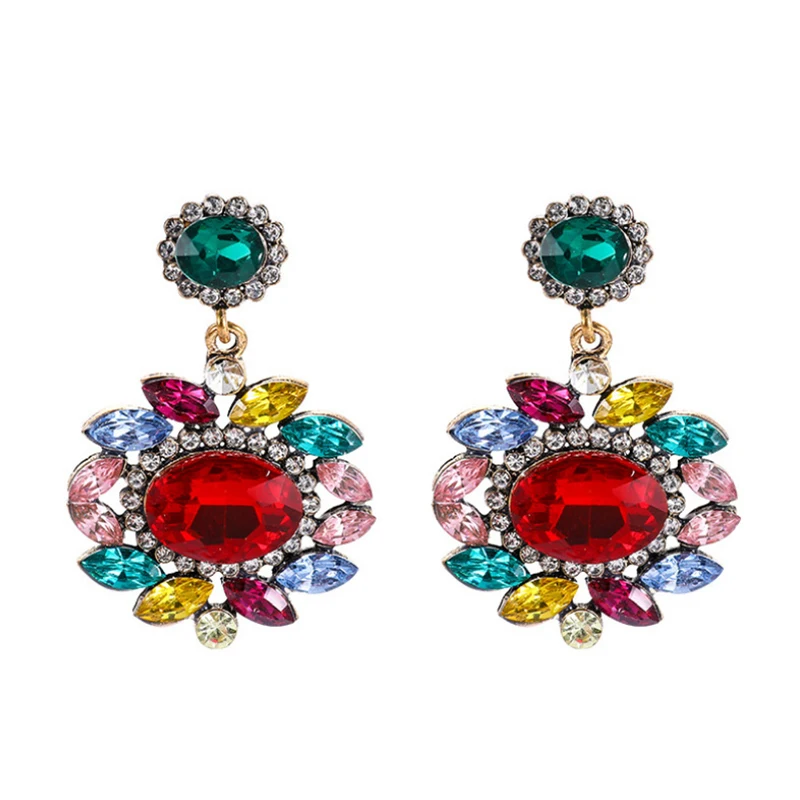 

Color rhinestone retro geometric alloy earrings new bohemian accessories Super Striking Summer 2020