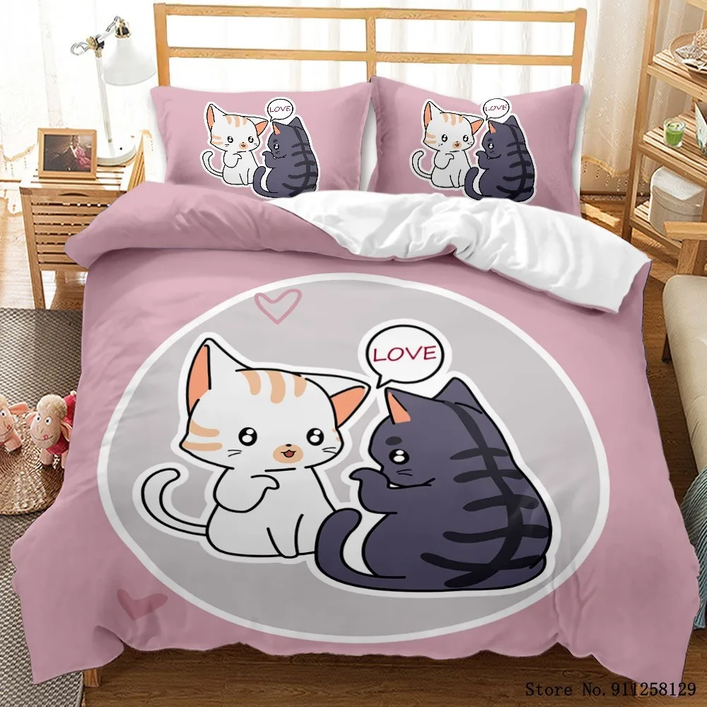 

New 3D Print Cartoon Cat/Pig Bedding Set 2/3 Pcs Colorful Animals Duvet Cover Set Home Textile Bed Quilt Cover Girls Bedspread