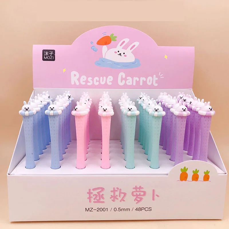 

48 pcs/lot Creative Rabbit Gel Pen Cartoon 0.5 mm black ink Signature Pens School Office writing Supplies Promotional Gift