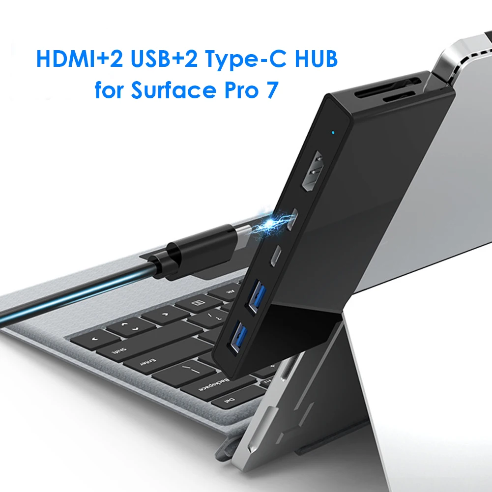 

7 in 2 USB-C HUB HDMI-compatible 2 USB 3.0 2 Type-C PD SD TF Reader for Surface Pro 7