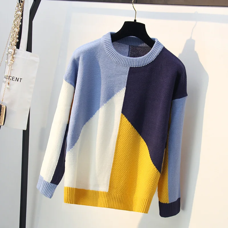 Женский свитер с длинным рукавом и круглым вырезом свободный в Корейском стиле