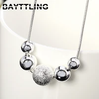 bayttling silver color 18 inch matte bead pendant necklace for woman fashion glamour party gift wedding statement jewelry