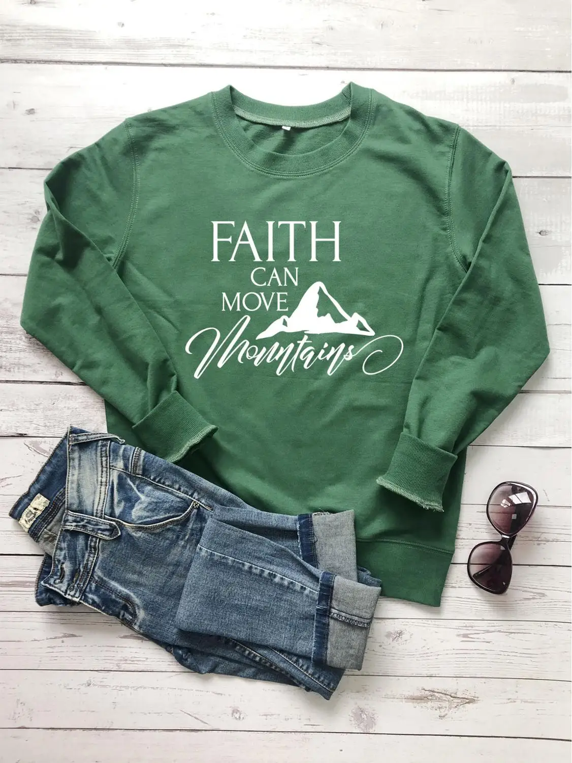 

Faith Can Move Mountains sweatshirt graphic young girl street style religion Christian Bible pure cotton pullovers vintage tops