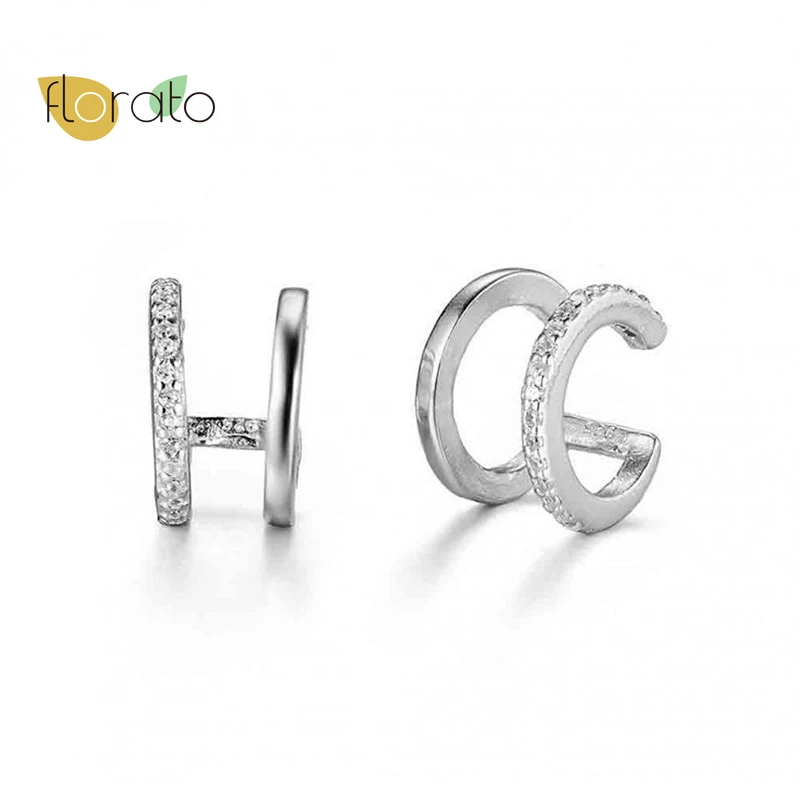 

1PC 925 Sterling Silver Double Band Ear Cuff For Women Without Piercing Small Clip On Earrings Cartilage Earrings Party Jewelry