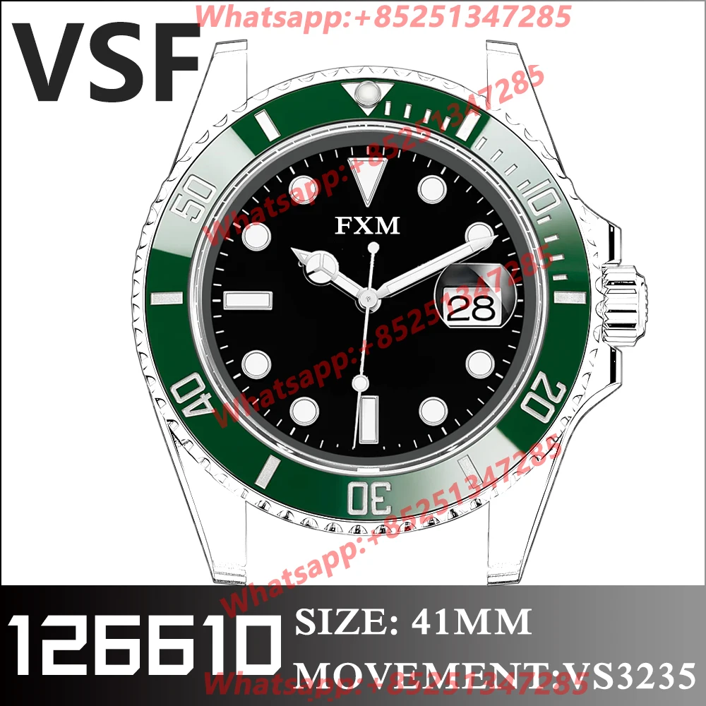 

Men's Automatic Mechanical Luxury Brand Watch 41MM Kermit 126610 LN VSF LV 904L NOOB 1:1 AAA Replica Super Clone VS3235 Clocks