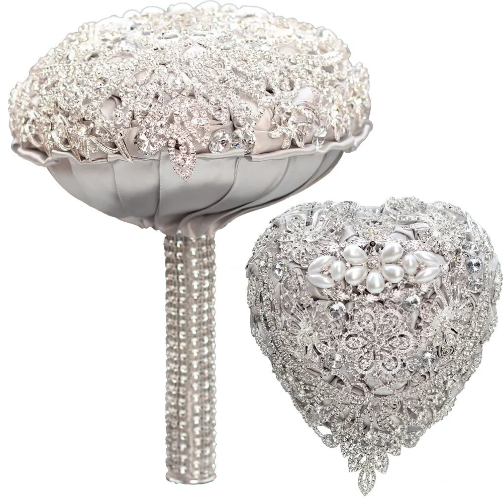 

1PC Luxury Crystal Diamond Silver Wedding Flowers Bouquet Crystal Bridal Holding Flower Bouquet Wedding Decoration Gift Supplies