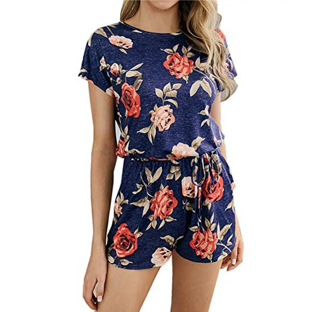 Женский Летний комбинезон Модный повседневный с цветочным принтом круглым