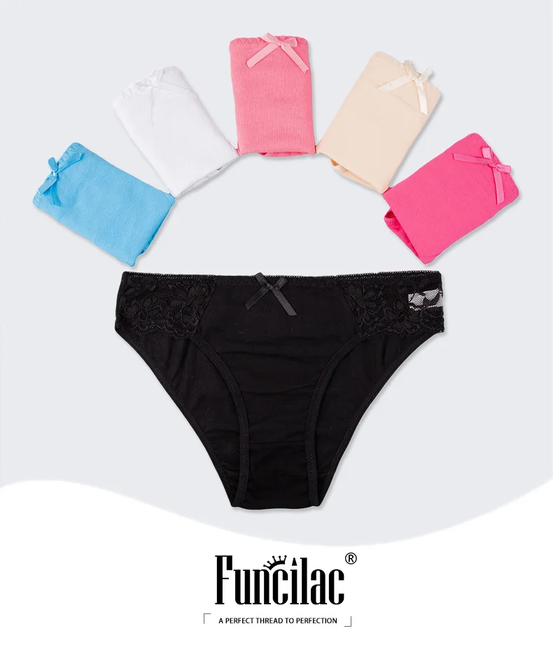 FUNCILAC/женское нижнее белье, сексуальные кружевные трусы, дышащие Бесшовные трусики, хлопковое бикини женские нижнее белье, 3 шт./партия