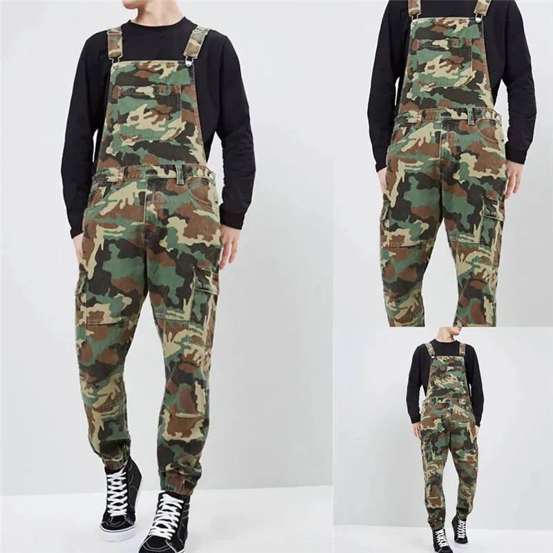 MORUANCLE Fashion Men's Cargo Bib Overalls With Multi Pockets Military Style Camouflage Jumpsuits Workwear Suspender Pants | Мужская